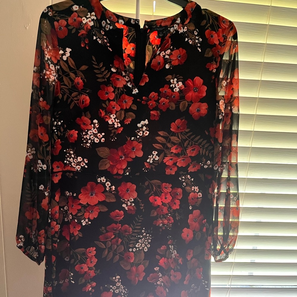 Ann Taylor Size 12 Black Floral A line Dress
